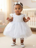 Vestido Infantil Branco em Tule Bordado com Strass