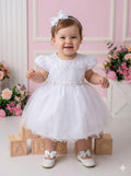 Vestido Infantil Off Tule com Apliques de Flores