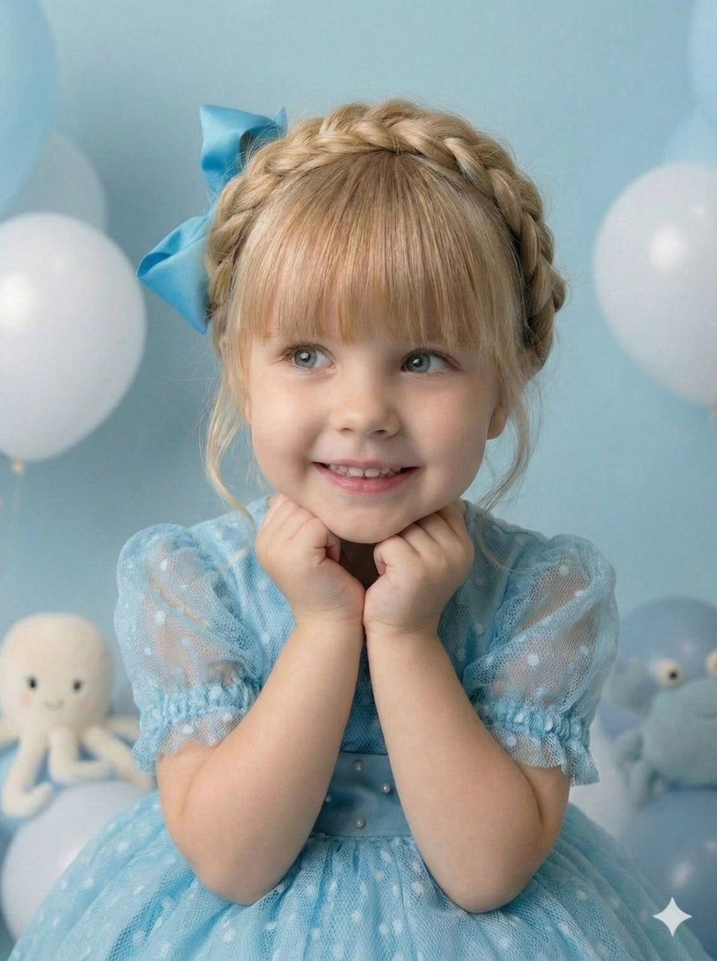 Vestido Infantil Azul Tiffany com Bolinhas e Laço nas Costas