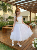 Vestido Infantil Elegante em Tule Verde Profundo
