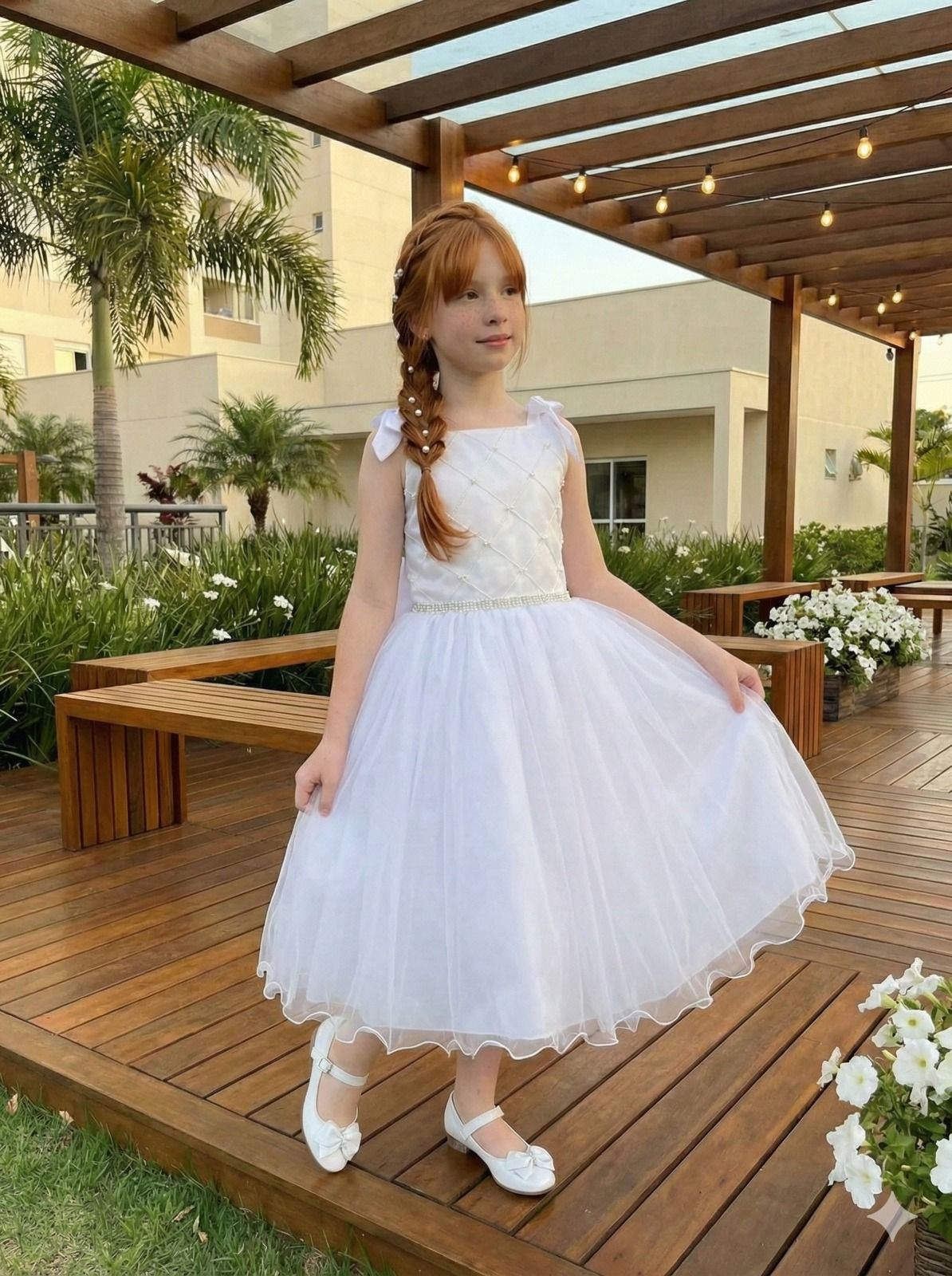 Vestido Infantil Elegante em Tule Verde Profundo