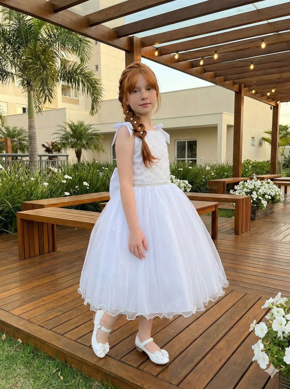 Vestido Infantil Elegante em Tule Verde Profundo