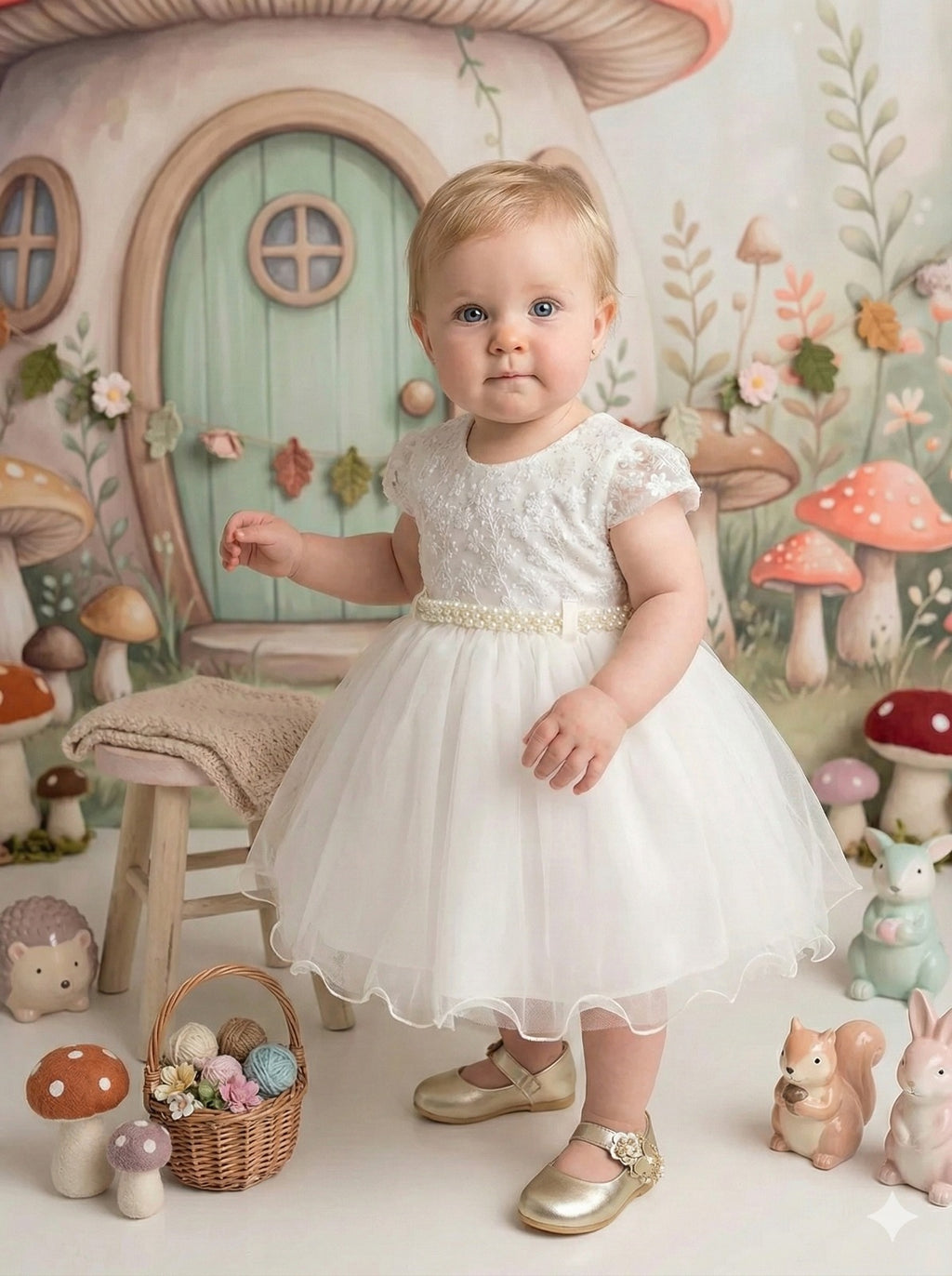 Vestido Infantil Off com Tule Bordado e Saia Rodada