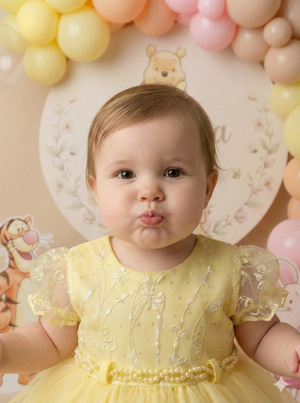 Vestido Infantil Amarelo em Tule com Detalhes em Pérolas