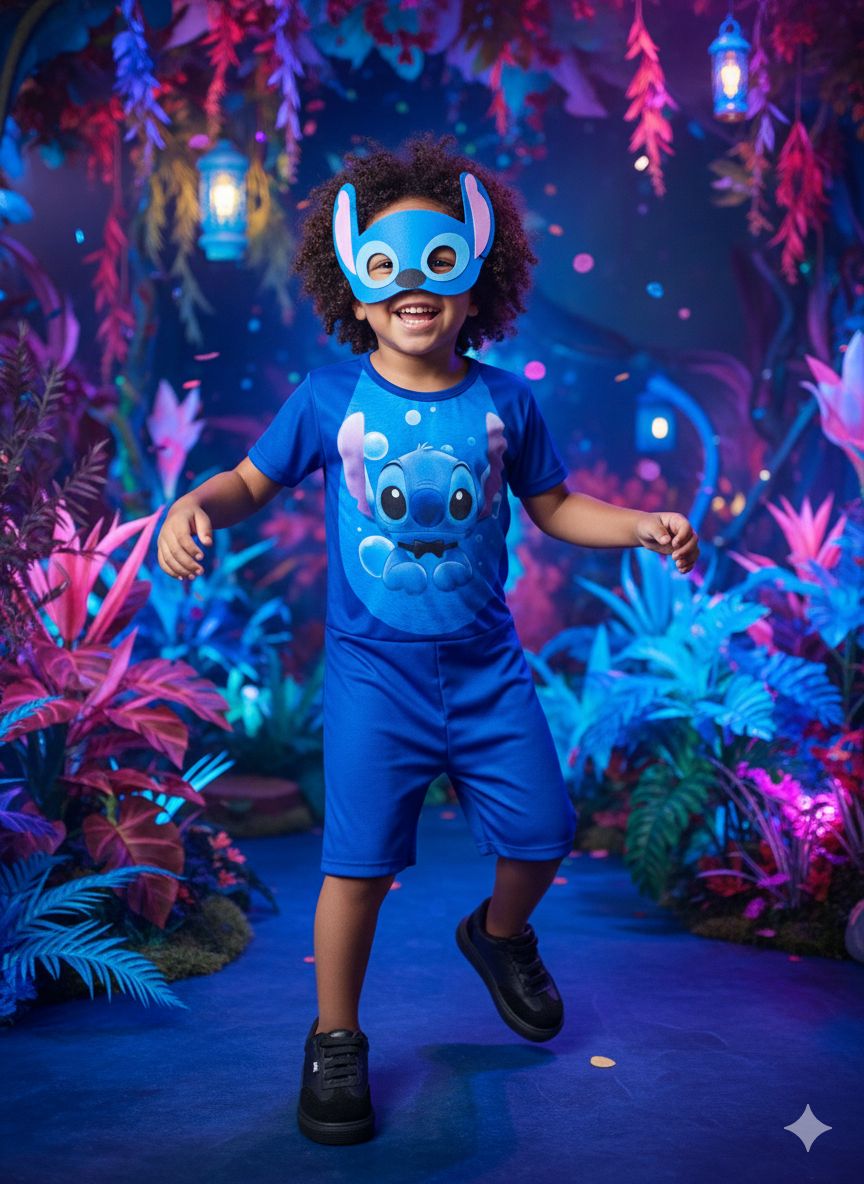 Fantasia Azul do Stitch com Máscara Temática para Crianças