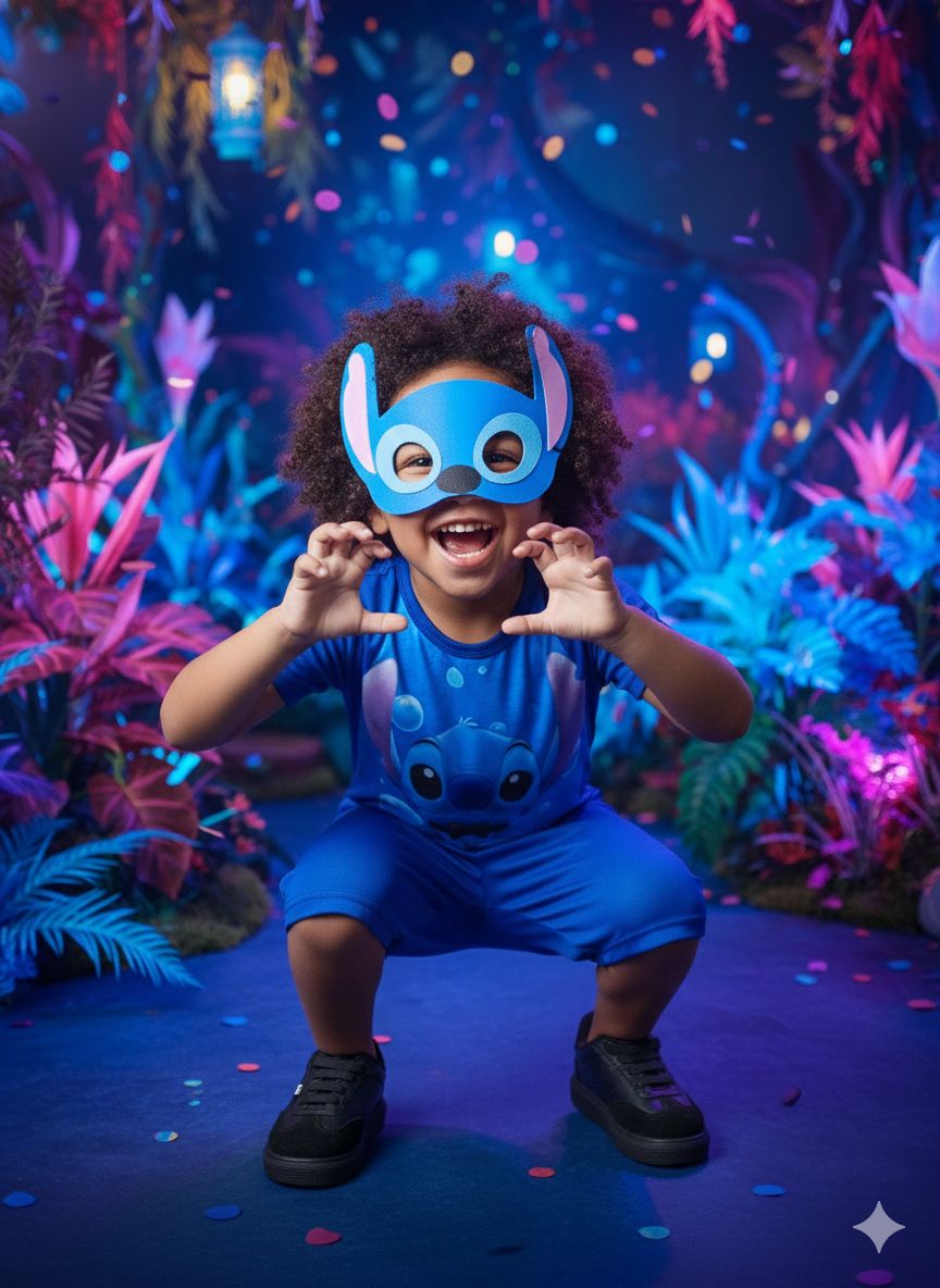 Fantasia Azul do Stitch com Máscara Temática para Crianças