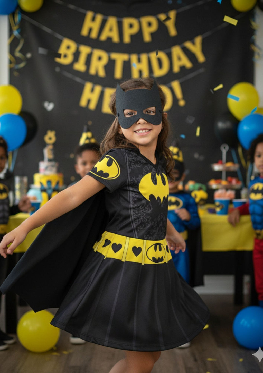 Fantasia Temática BatGirls com Máscara e Capa Embutida em Poliéster