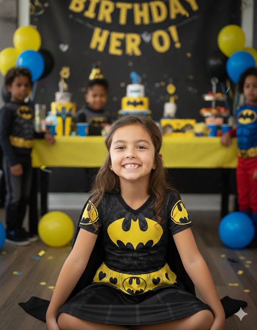 Fantasia Temática BatGirls com Máscara e Capa Embutida em Poliéster