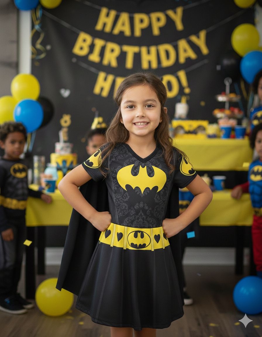Fantasia Temática BatGirls com Máscara e Capa Embutida em Poliéster