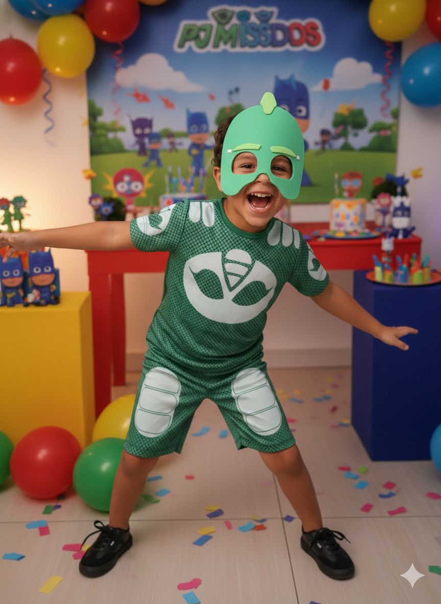 Fantasia Menino-Gato PJ Masks com Máscara em Poliéster