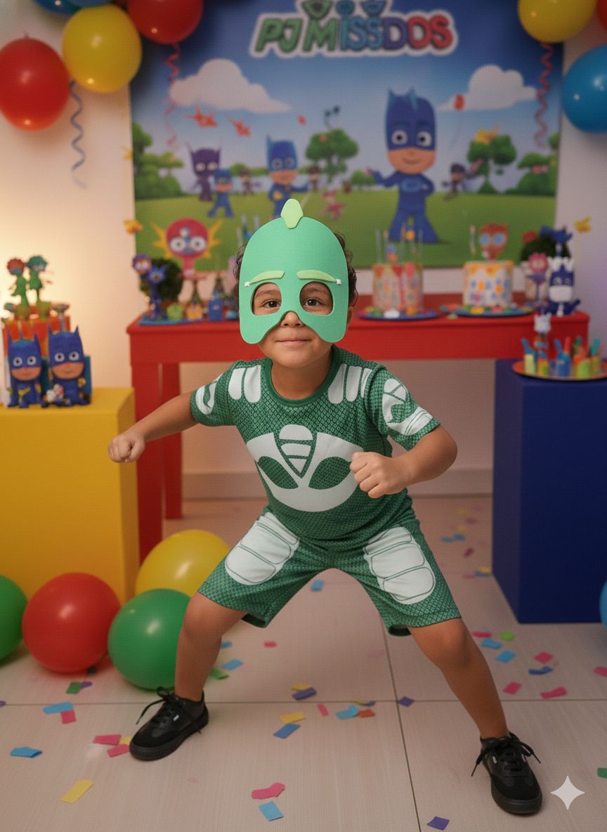 Fantasia Menino-Gato PJ Masks com Máscara em Poliéster