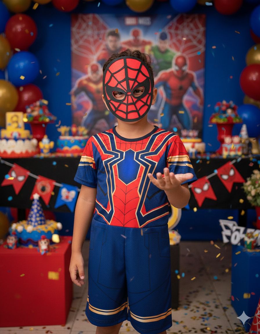 Fantasia Temática Homem Aranha com Máscara para Crianças