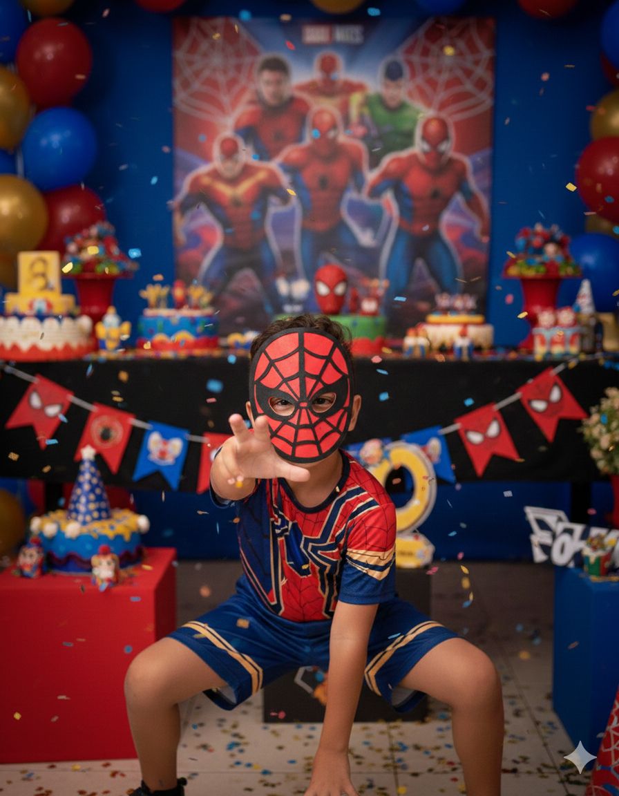 Fantasia Temática Homem Aranha com Máscara para Crianças