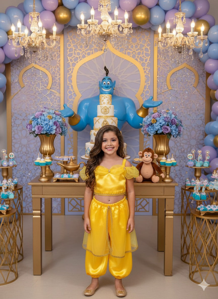 Fantasia Amarela Princesa Jasmine em Tecido Cetim 100% Poliéster