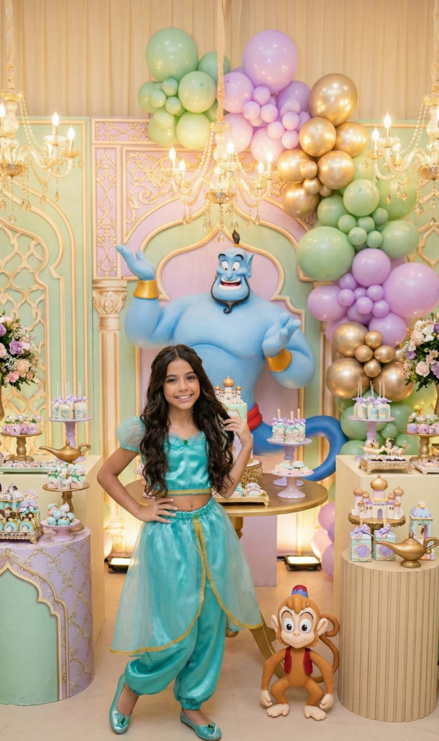 Fantasia Princesa Verde Tiffany em Tecido Cetim 100% Poliéster