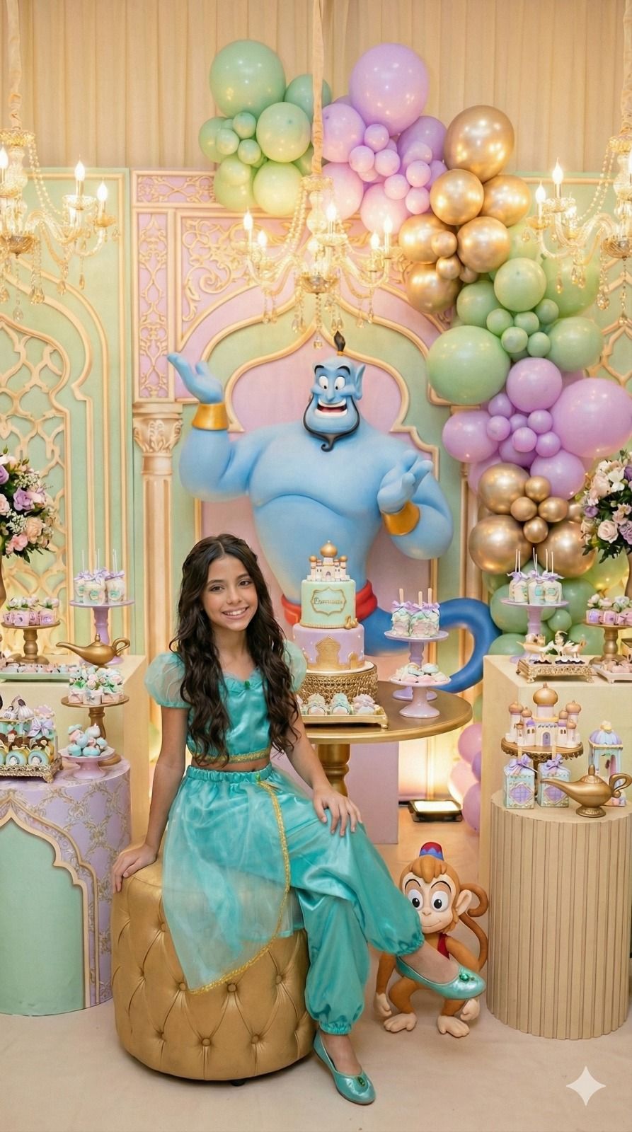 Fantasia Princesa Verde Tiffany em Tecido Cetim 100% Poliéster
