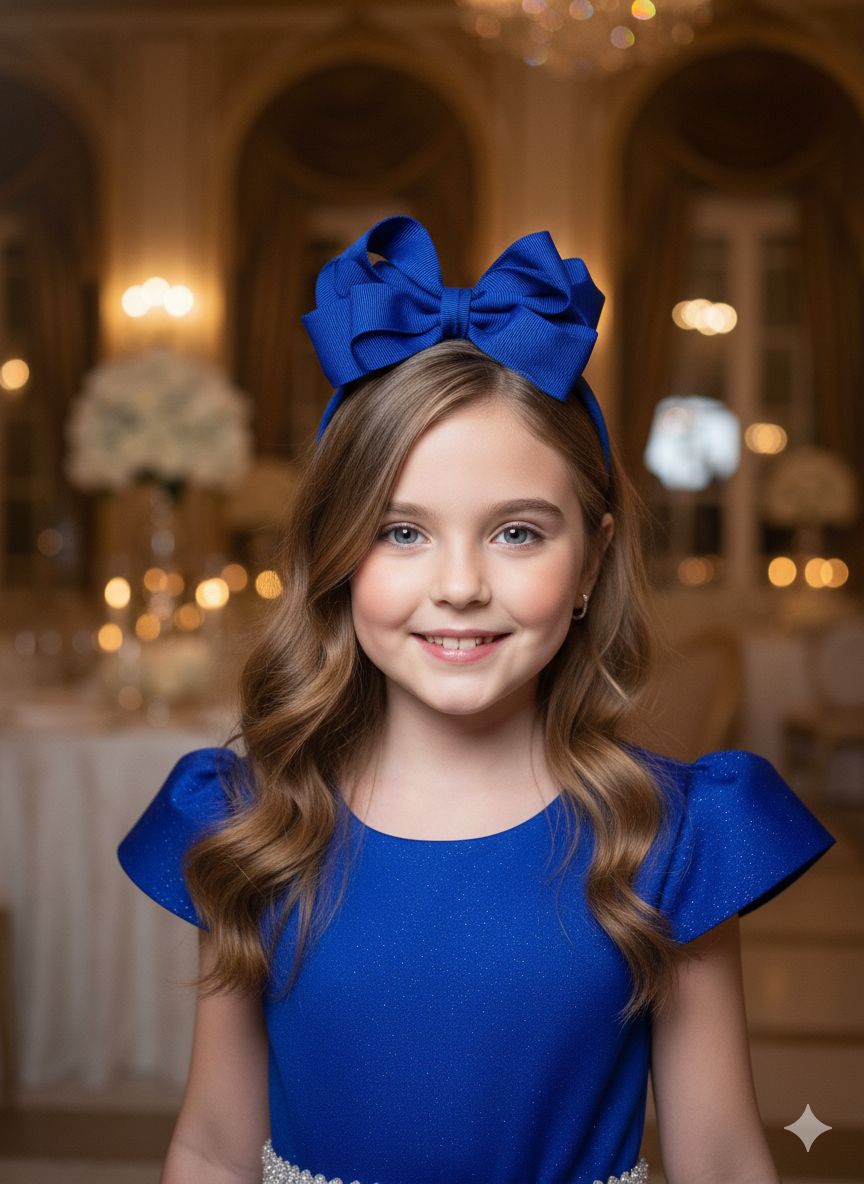 Vestido Heloísa Azul Royal em Tule com Brilho Suave para Daminhas