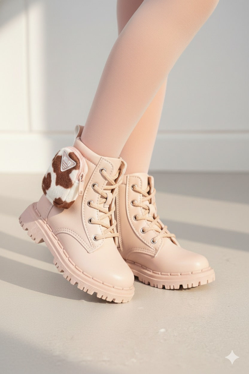 Bota Infantil Coturno Rosa Mimosa em Material Sintético