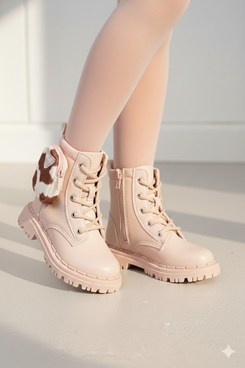 Bota Infantil Coturno Rosa Mimosa em Material Sintético