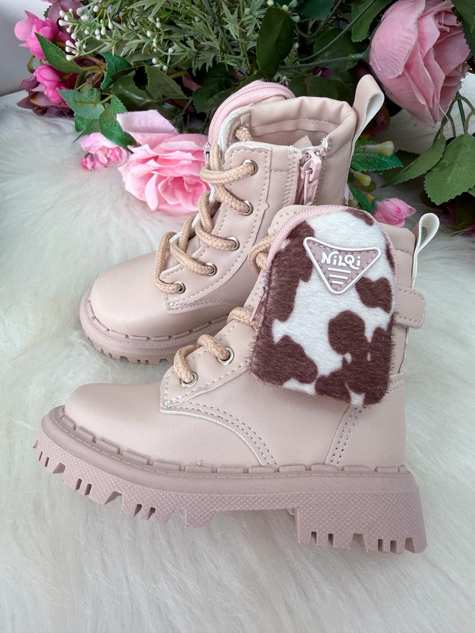 Bota Infantil Coturno Rosa Mimosa em Material Sintético