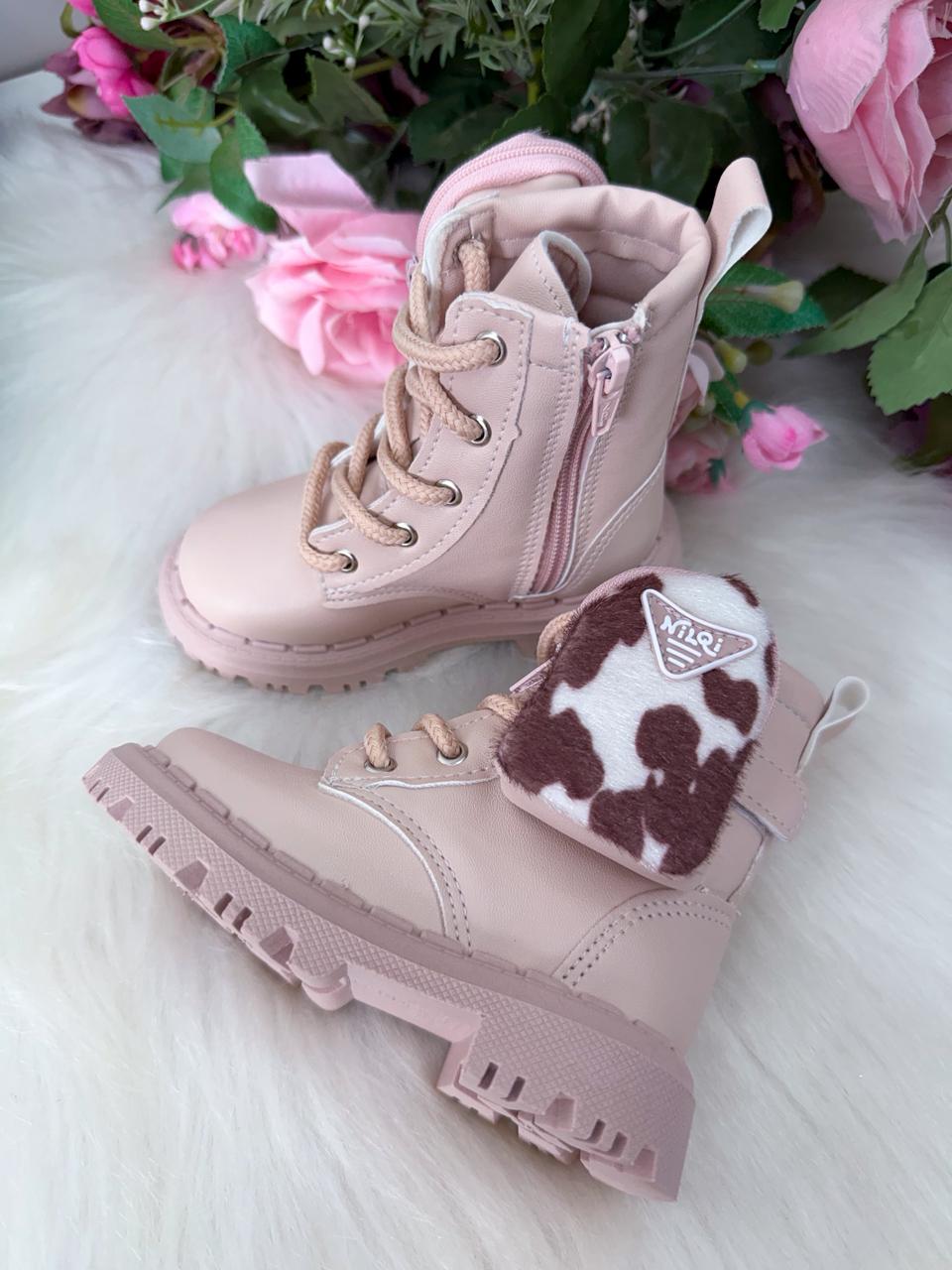 Bota Infantil Coturno Rosa Mimosa em Material Sintético