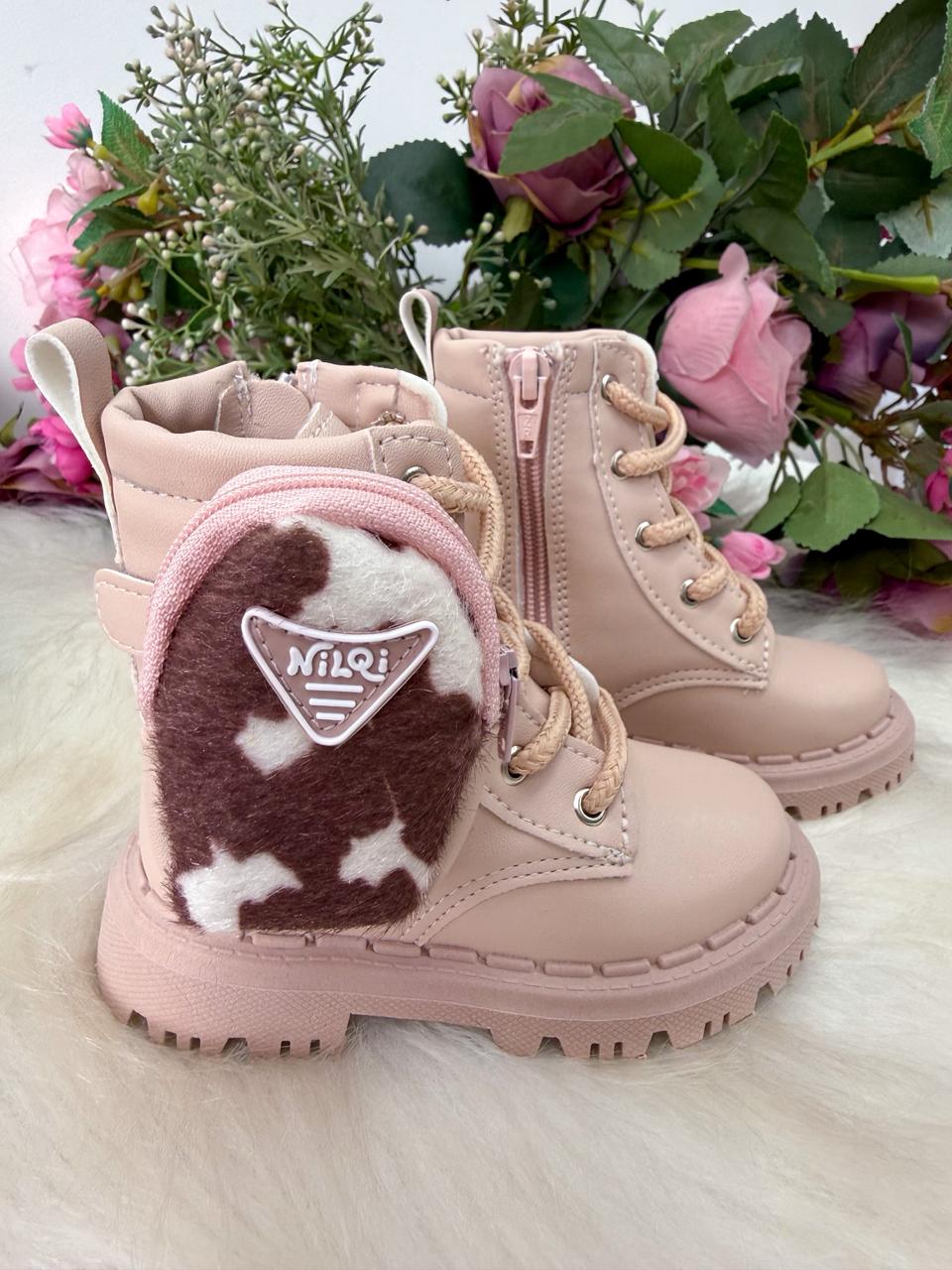 Bota Infantil Coturno Rosa Mimosa em Material Sintético