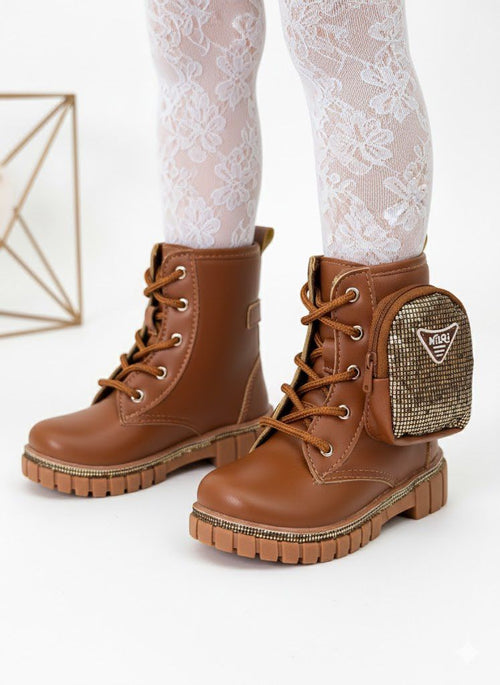 Bota Coturno Marrom Caramelo com Bolsinha Removível para Meninas