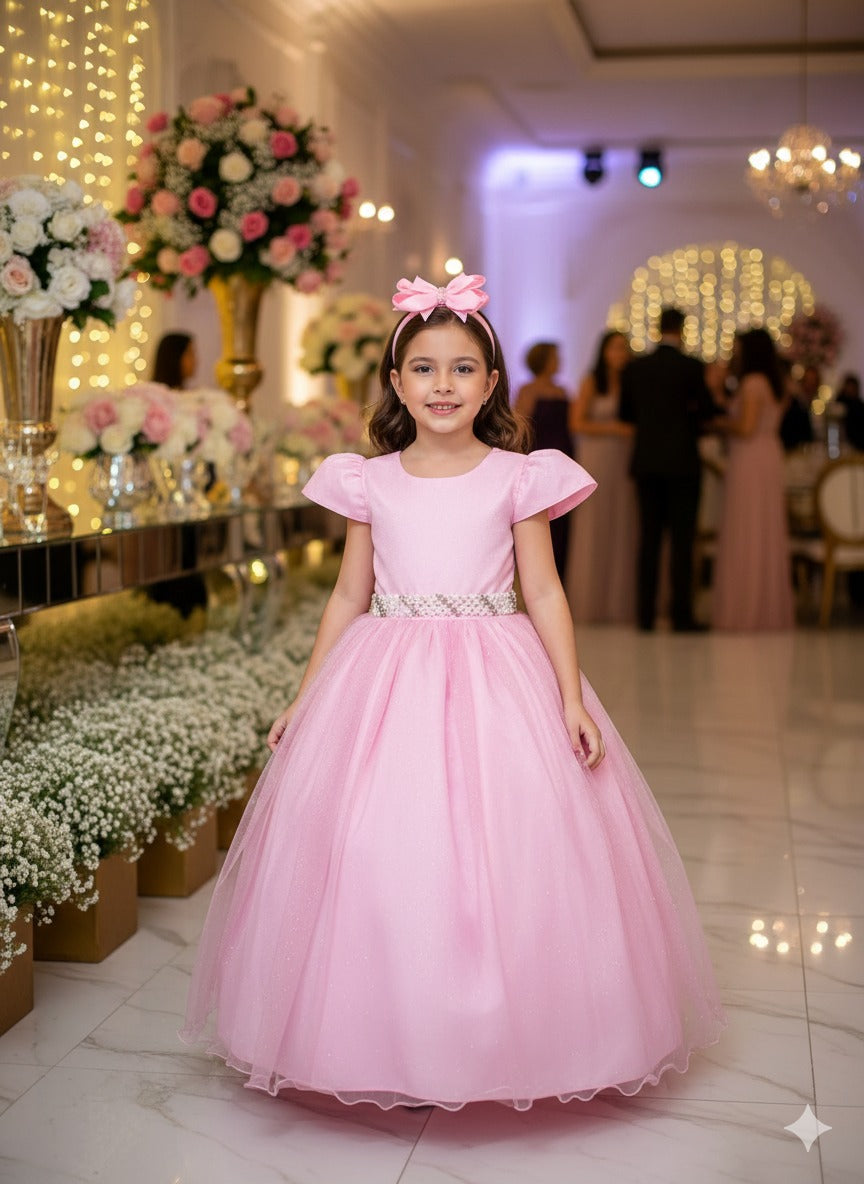 Vestido Heloísa Rosa Bebê em Tule com Brilho Suave
