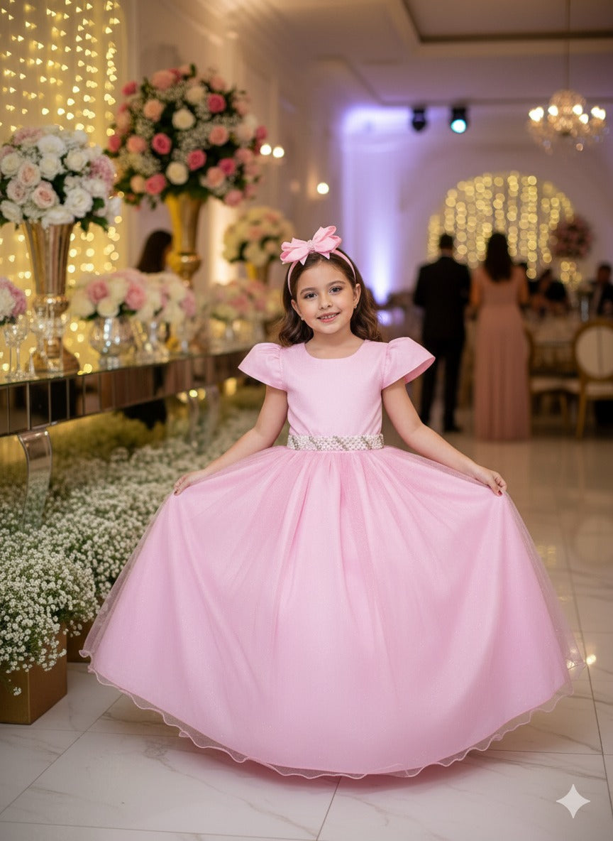 Vestido Heloísa Rosa Bebê em Tule com Brilho Suave