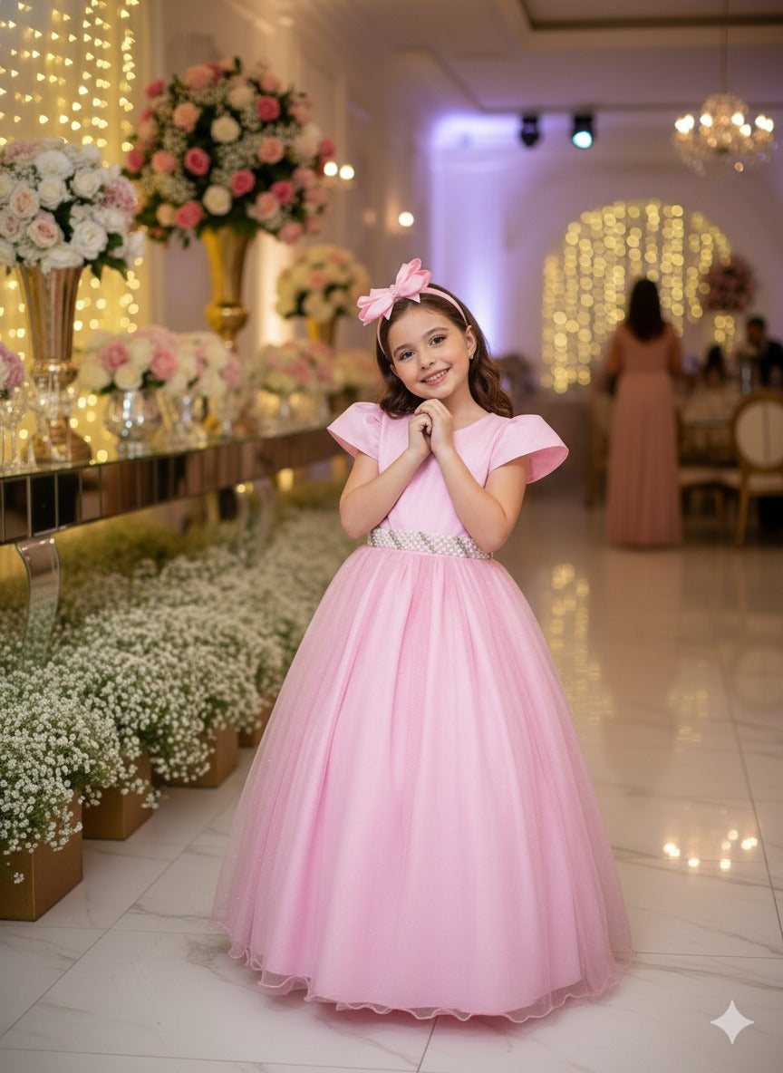 Vestido Heloísa Rosa Bebê em Tule com Brilho Suave