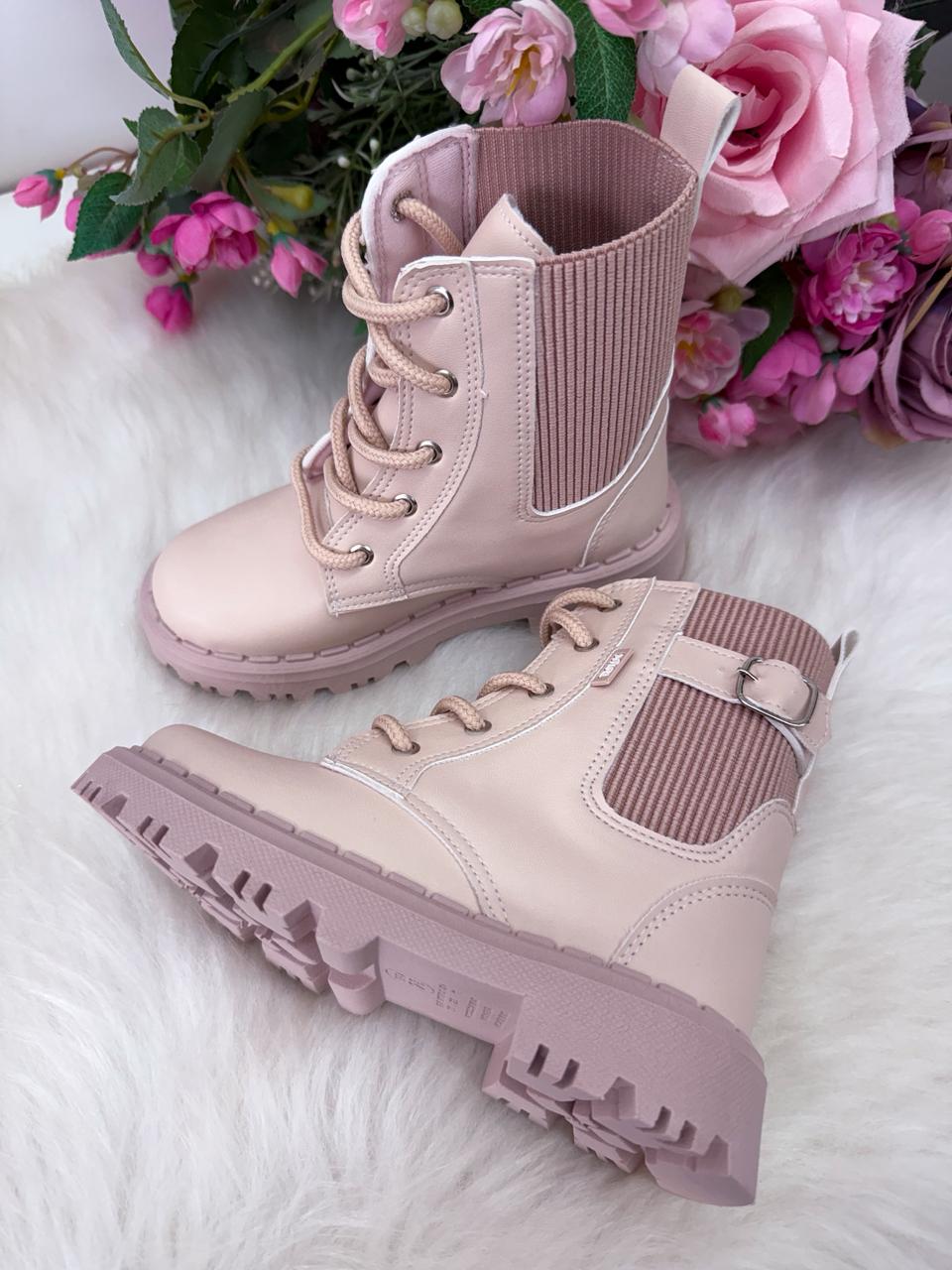 Bota Infantil Coturno Confortável em Material Sintético Jade Rose