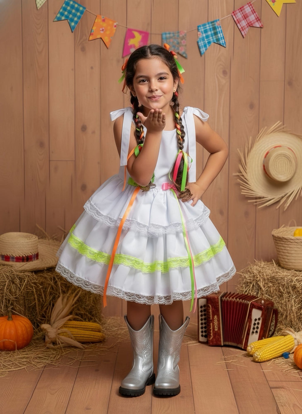 Vestido Infantil Luxo Junino Arraiá Caipira para Noiva