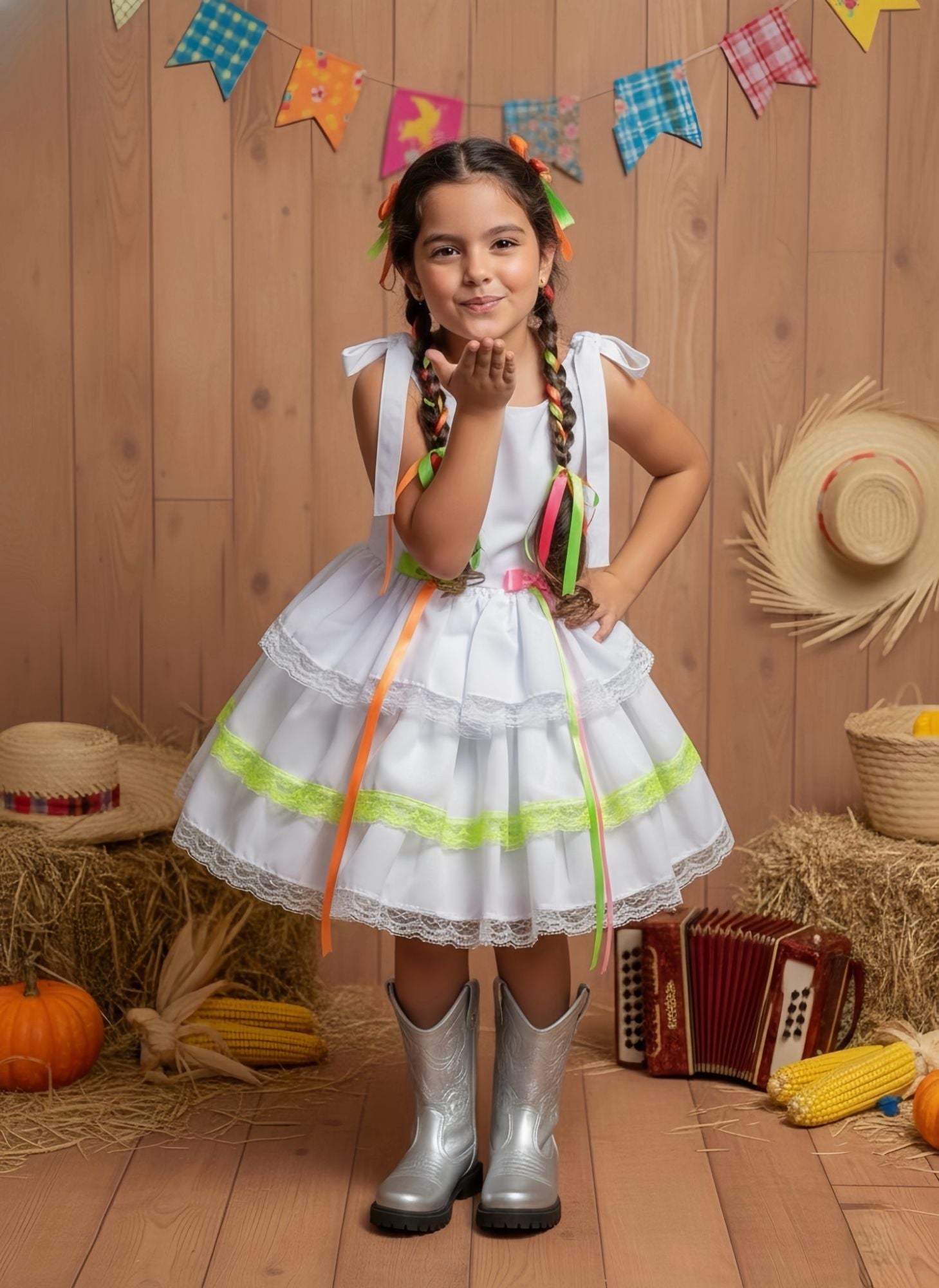 Vestido Infantil Luxo Junino Arraiá Caipira para Noiva