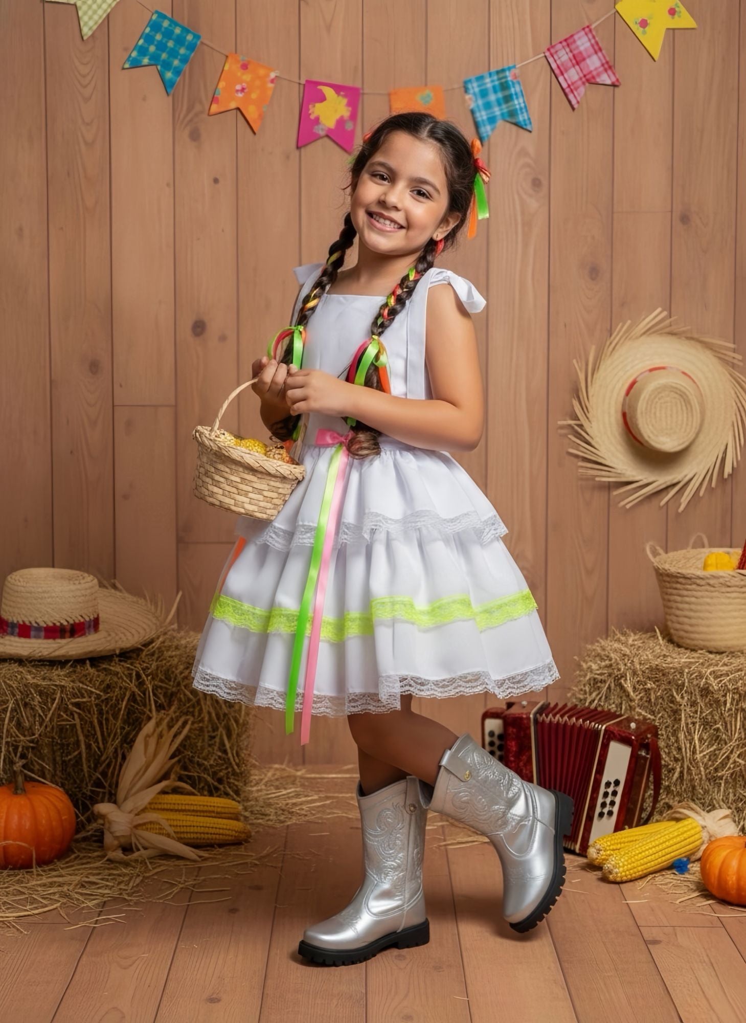 Vestido Infantil Luxo Junino Arraiá Caipira para Noiva