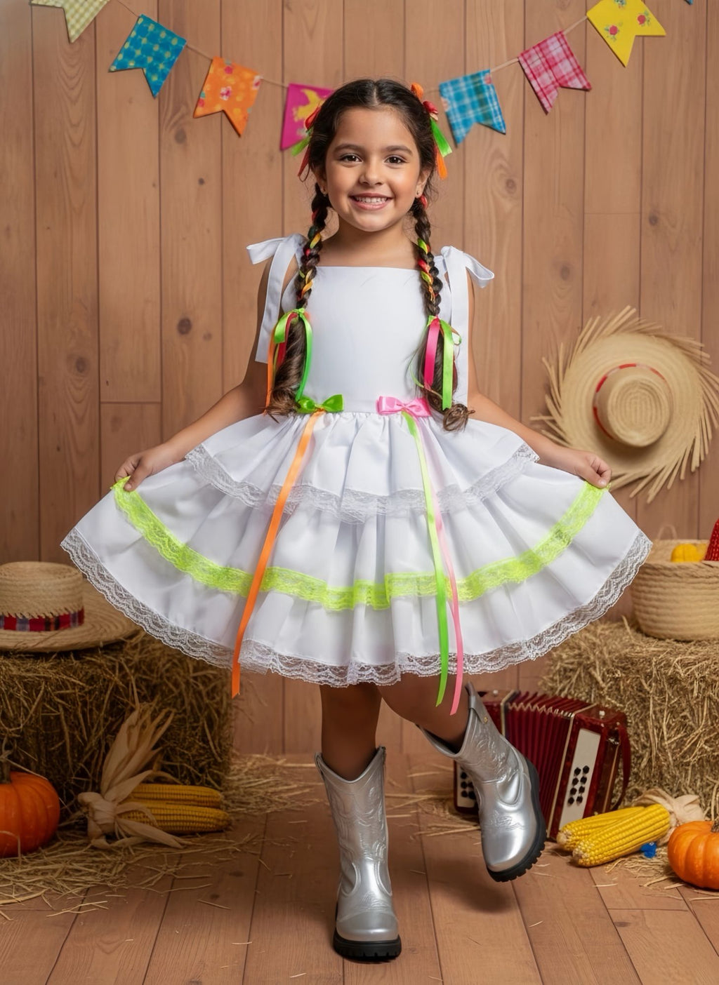 Vestido Infantil Luxo Junino Arraiá Caipira para Noiva