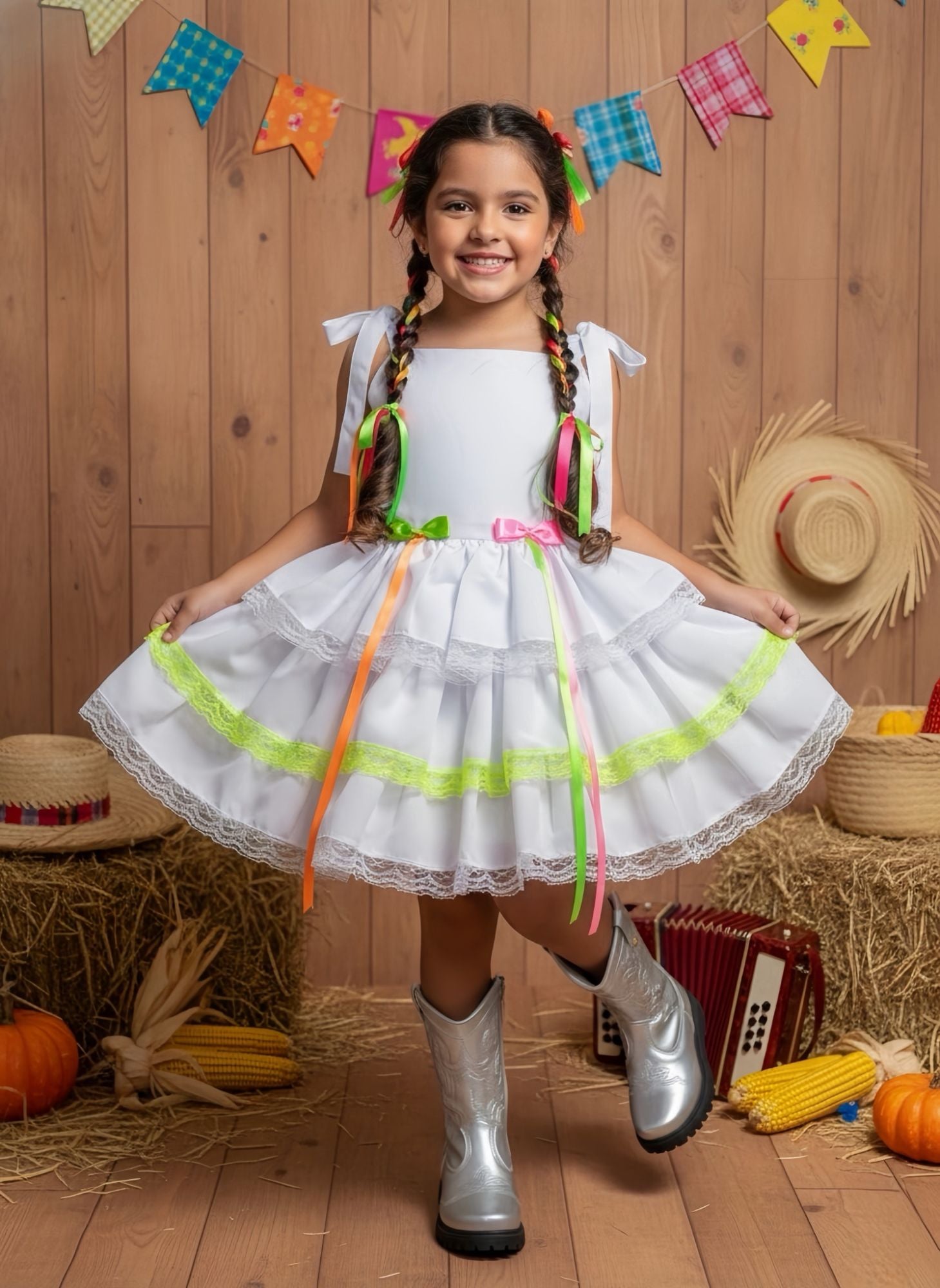 Vestido Infantil Luxo Junino Arraiá Caipira para Noiva