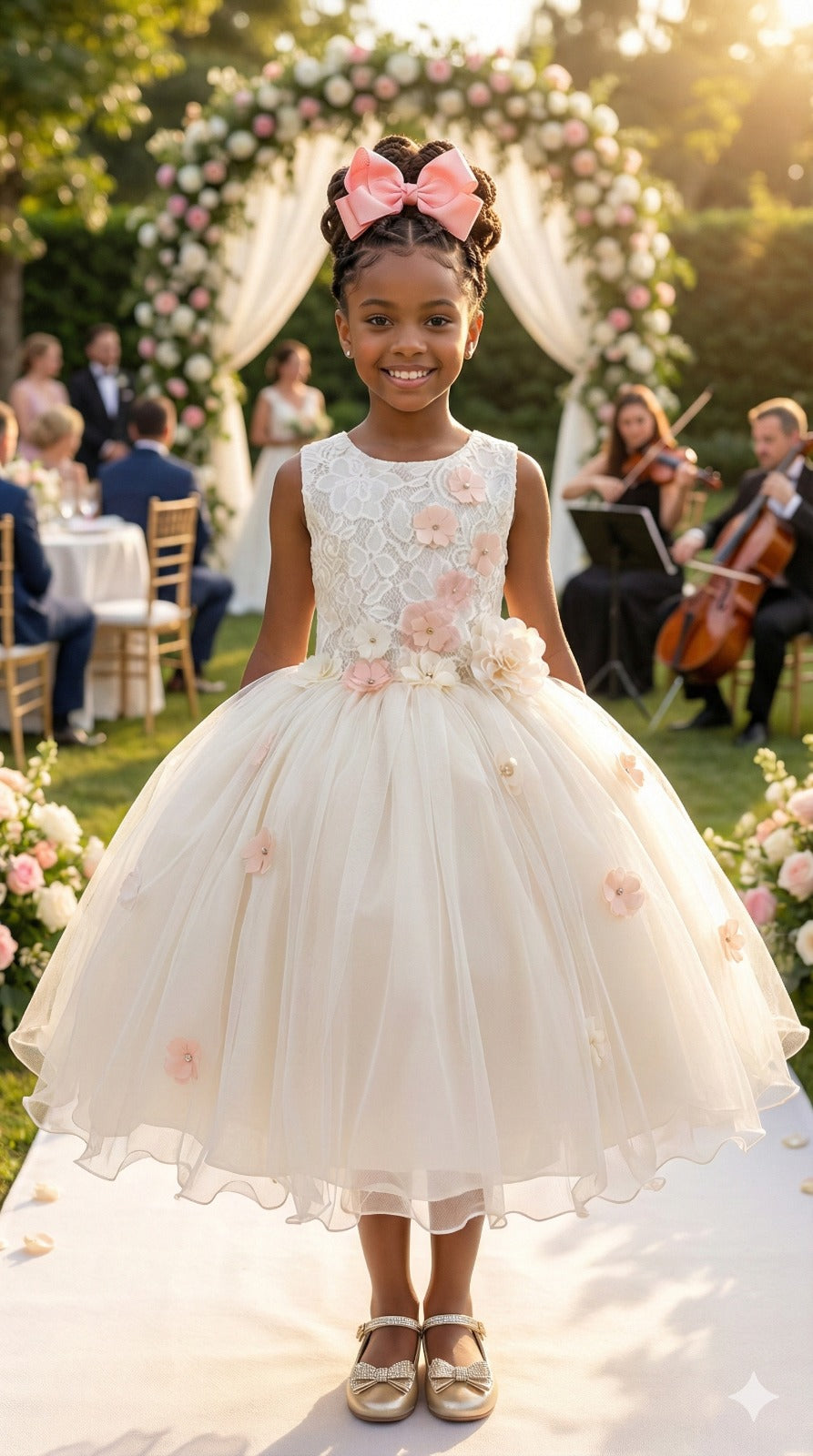 Vestido Infantil Off com Flores em Tecido de Poliéster