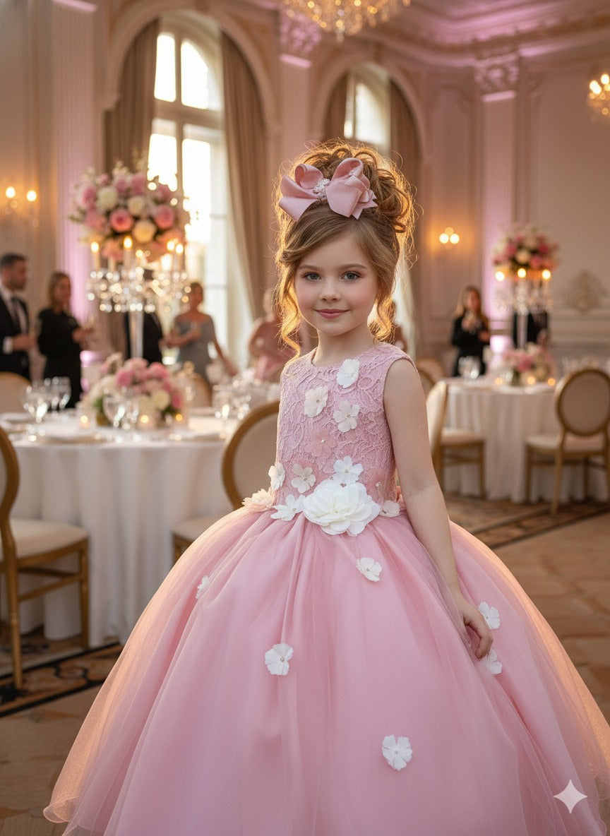 Vestido Juvenil Flores em Tecido de Poliester Rosa