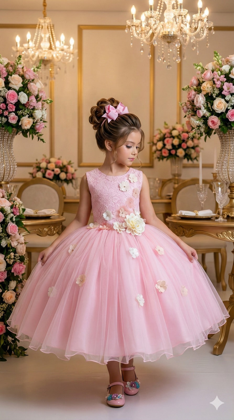 Vestido Juvenil Rosa Bebê em Tecido 100% Poliéster com Estampa de Flores