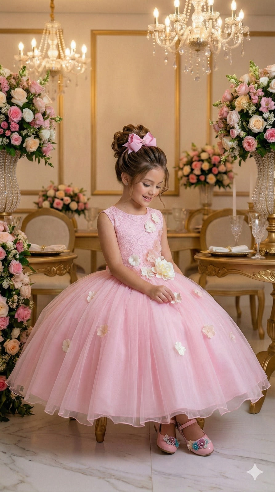 Vestido Juvenil Rosa Bebê em Tecido 100% Poliéster com Estampa de Flores