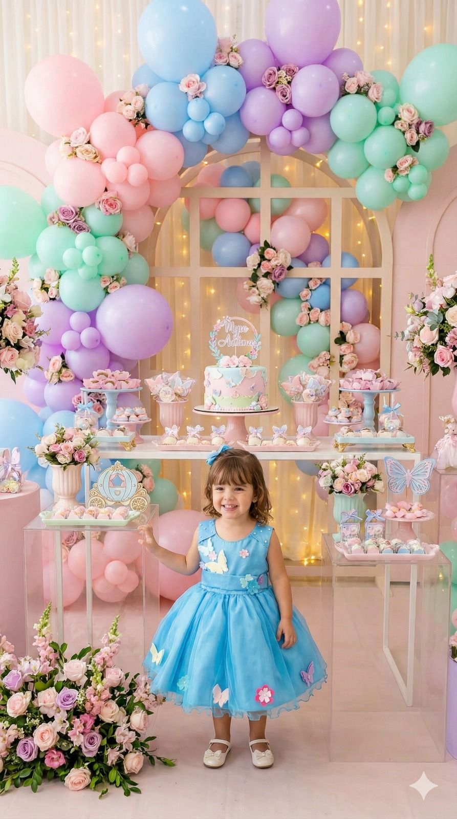 Vestido Azul Turquesa Princesa com Forro em Poliéster e Algodão Jardim Encantado