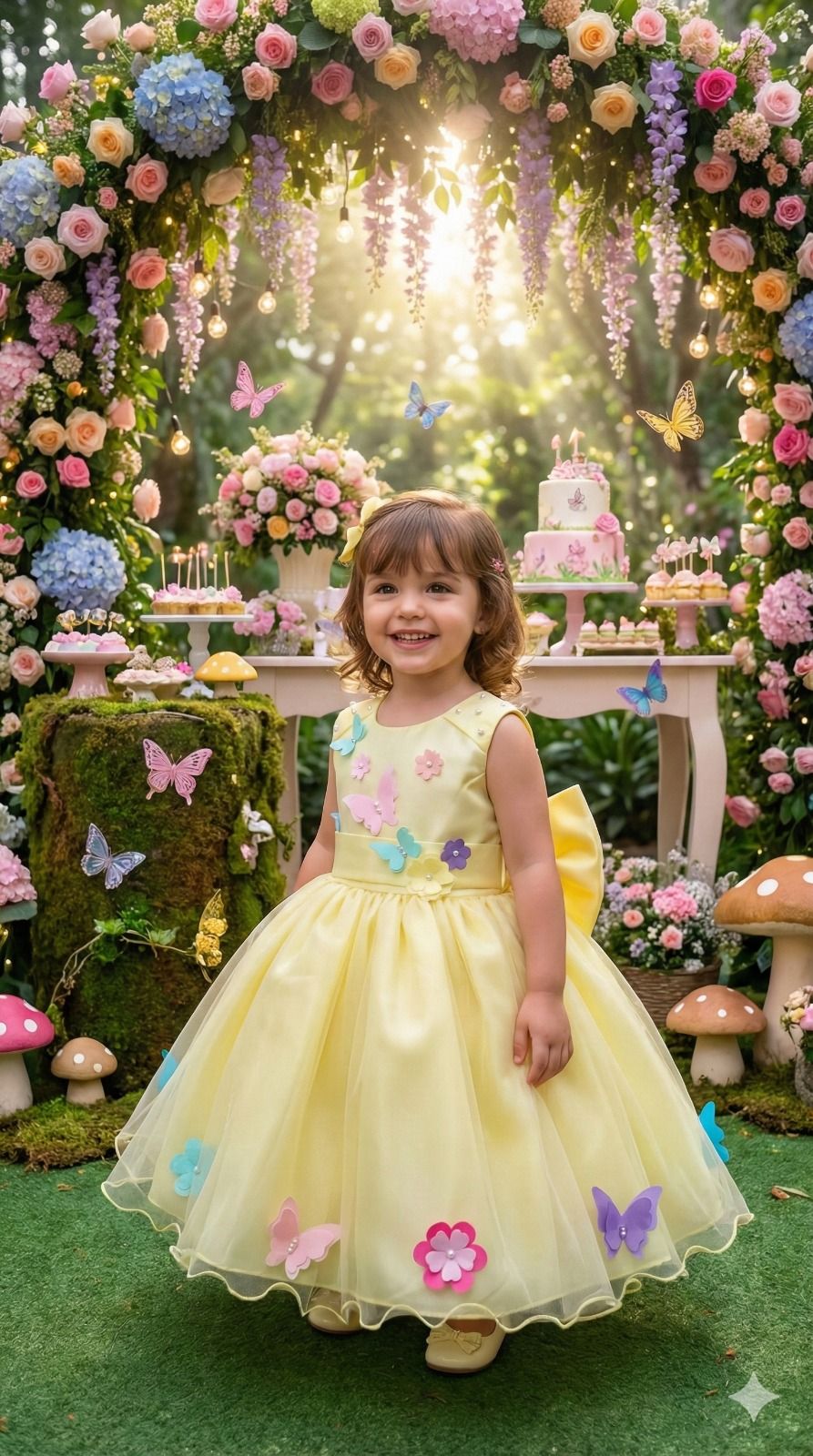 Vestido Amarelo Jardim Encantado com Forro Confortável e Laço