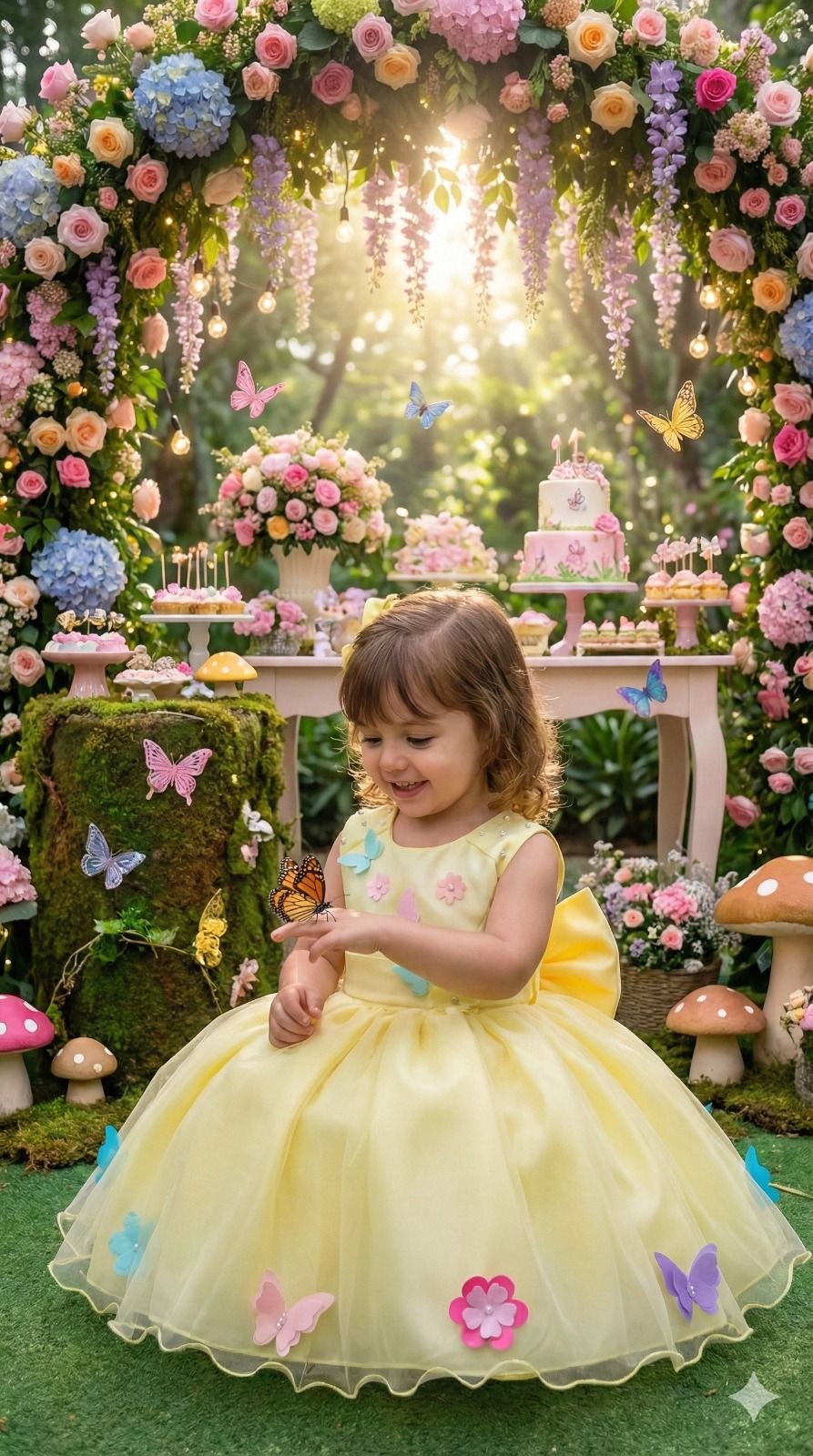 Vestido Amarelo Jardim Encantado com Forro Confortável e Laço