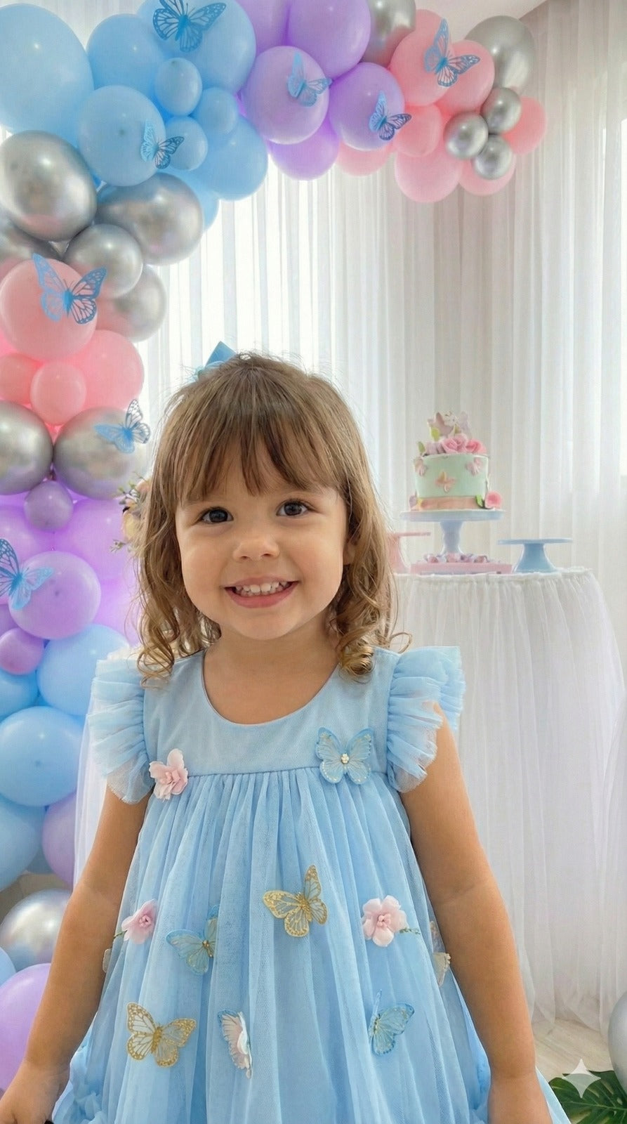 Vestido Vila Lele Jardim das Borboletas Baby Liz Azul Bebe