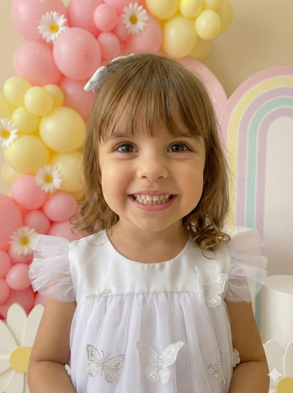 Vestido Infantil Luxo Jardim Encantado Branco em Tule para Bebê