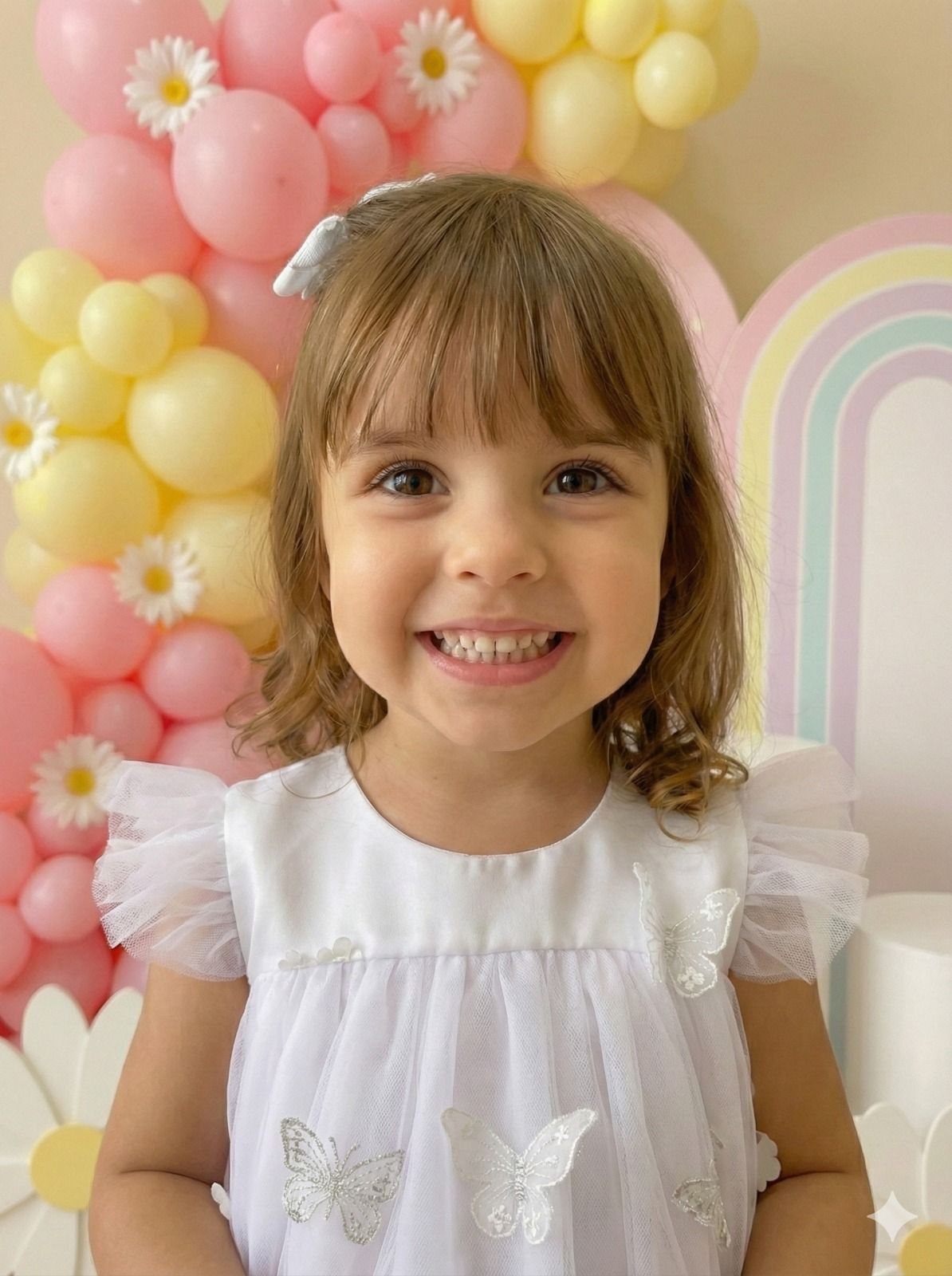 Vestido Infantil Luxo Jardim Encantado Branco em Tule para Bebê