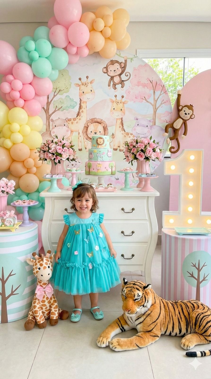 Vestido Infantil Luxo Jardim Encantado Verde Tiffany