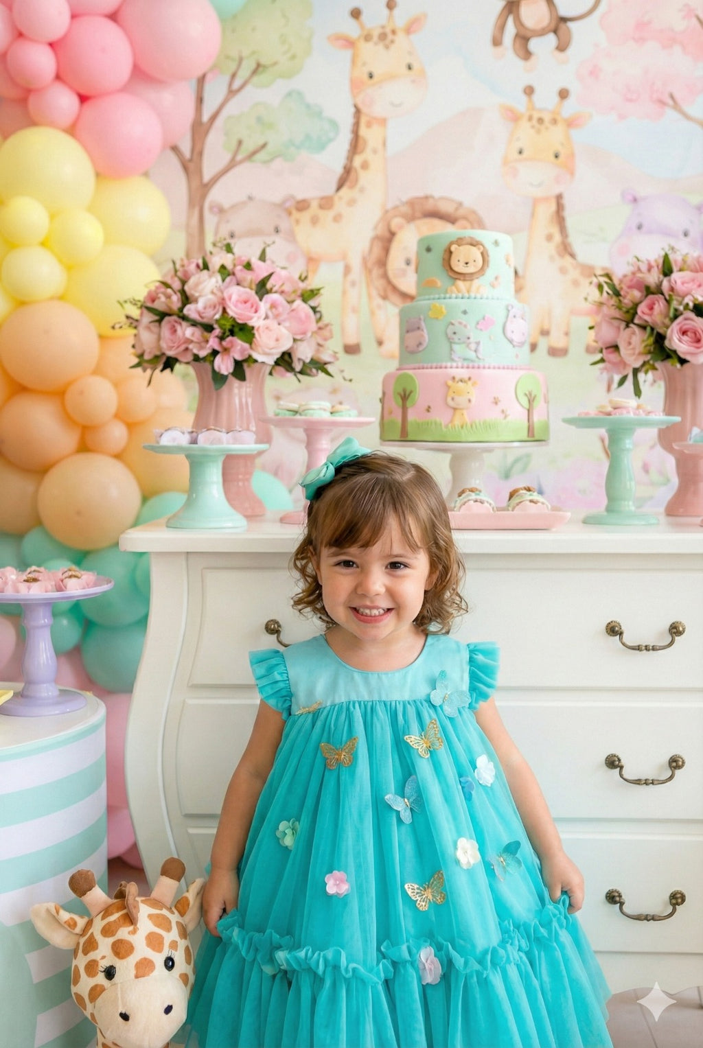 Vestido Infantil Luxo Jardim Encantado Verde Tiffany