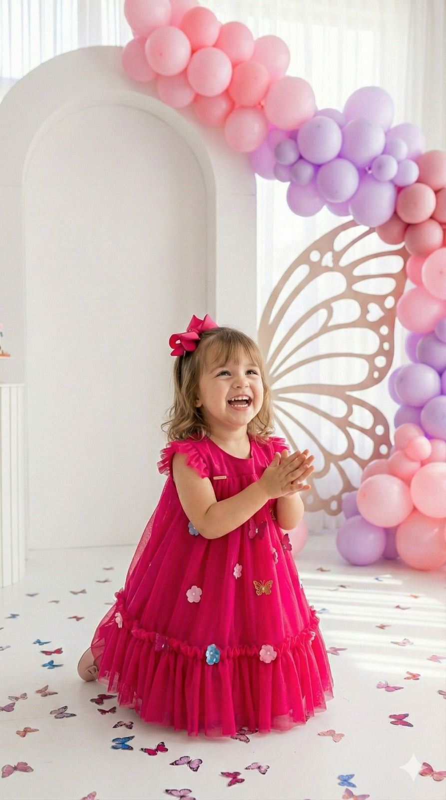 Vestido Vila Lele Jardim das Borboletas Baby Liz Pink