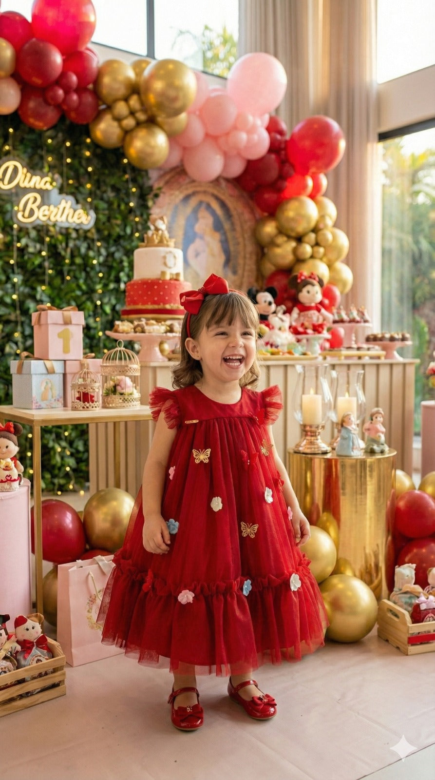Vestido Infantil Vermelho em Tule para Jardim Encantado Baby Liz
